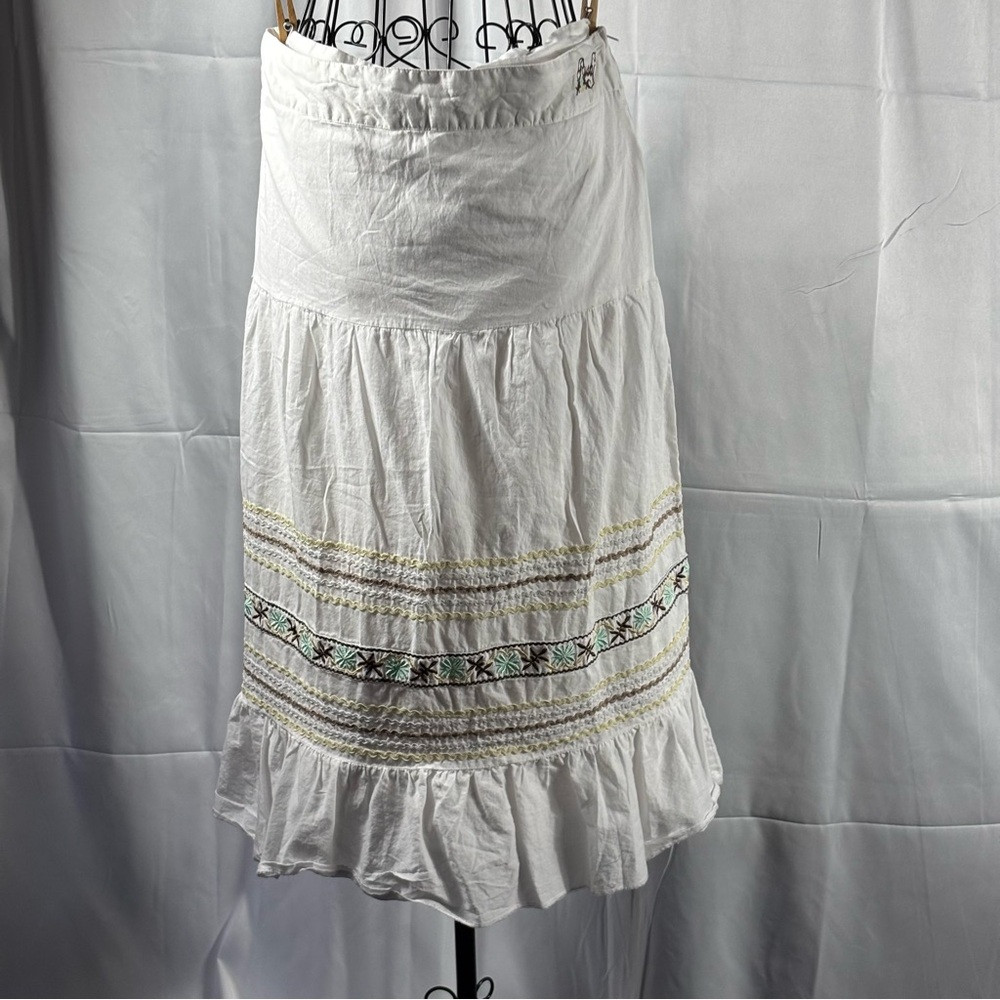 Rusty White Midi Skirt with Multicolor Embroidery